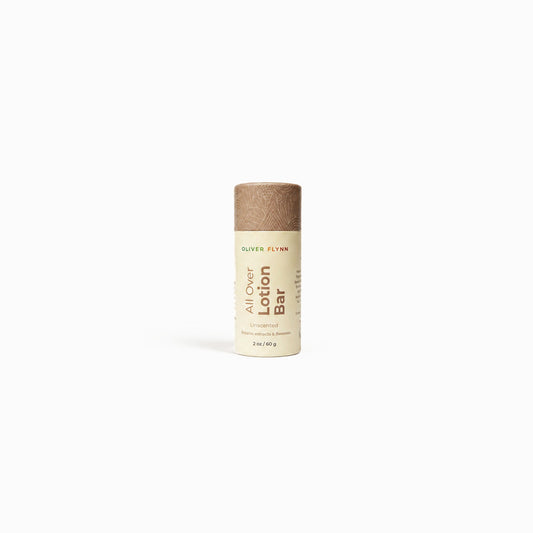 Oliver Flynn Unscented Botanical Lotion Bar, a fragrance-free solid moisturizer for dry hands, lips, face, and body.